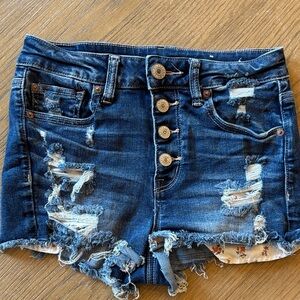 American Eagle Outfitters Dark Blue Distressed Jean Shorts